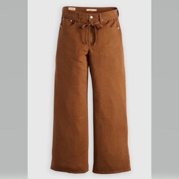 Levis XL Straight Linen Pants in Sorel House Linen Brown Free People NWT - Picture 5 of 16
